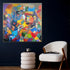 Geometric Faces Unraveled Decorative Hand painting for Home Decor (With outer Floater Frame) (40 x 40 Inches)